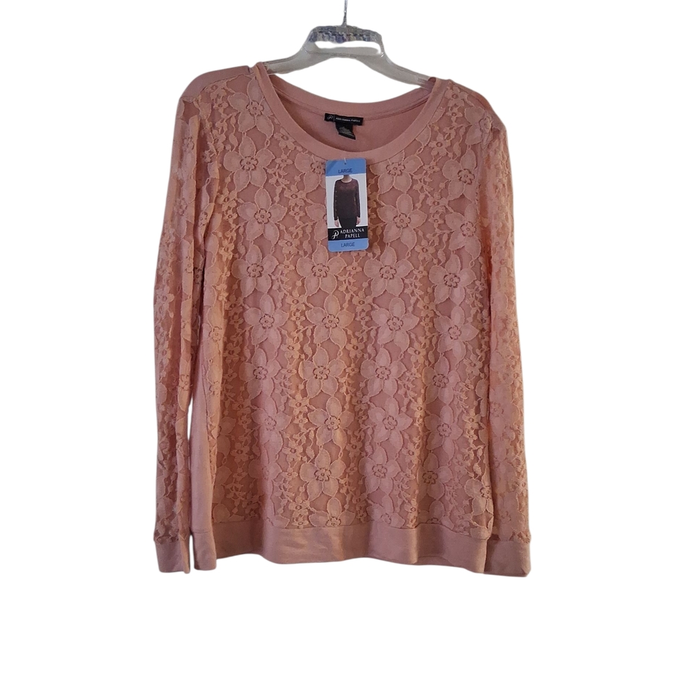Adrianna Papell Peach Floral Lace Sweatshirt
